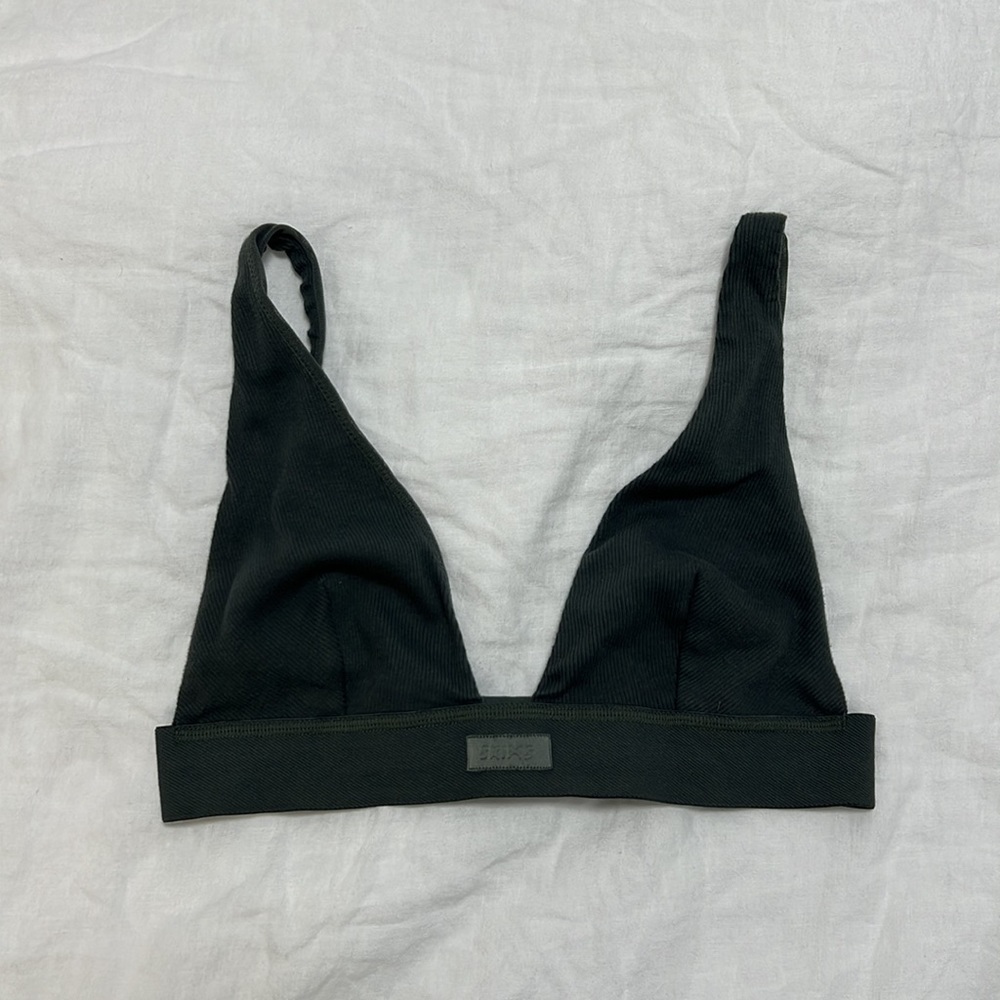 Skims Cotton Plunge Bralette Deep Sea